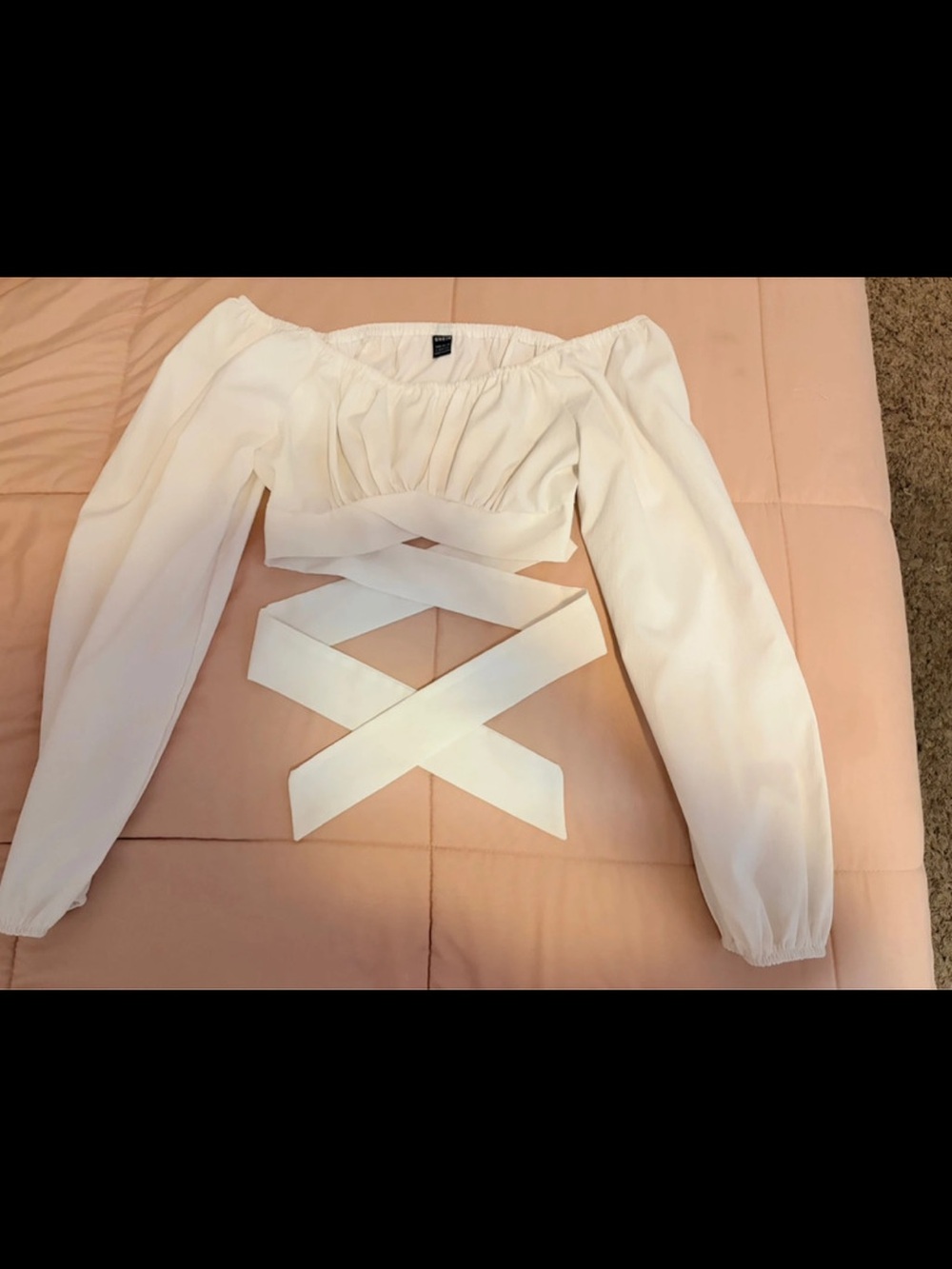 belk White Off-Shoulder Long Sleeve Crisscross Wrap Crop Top